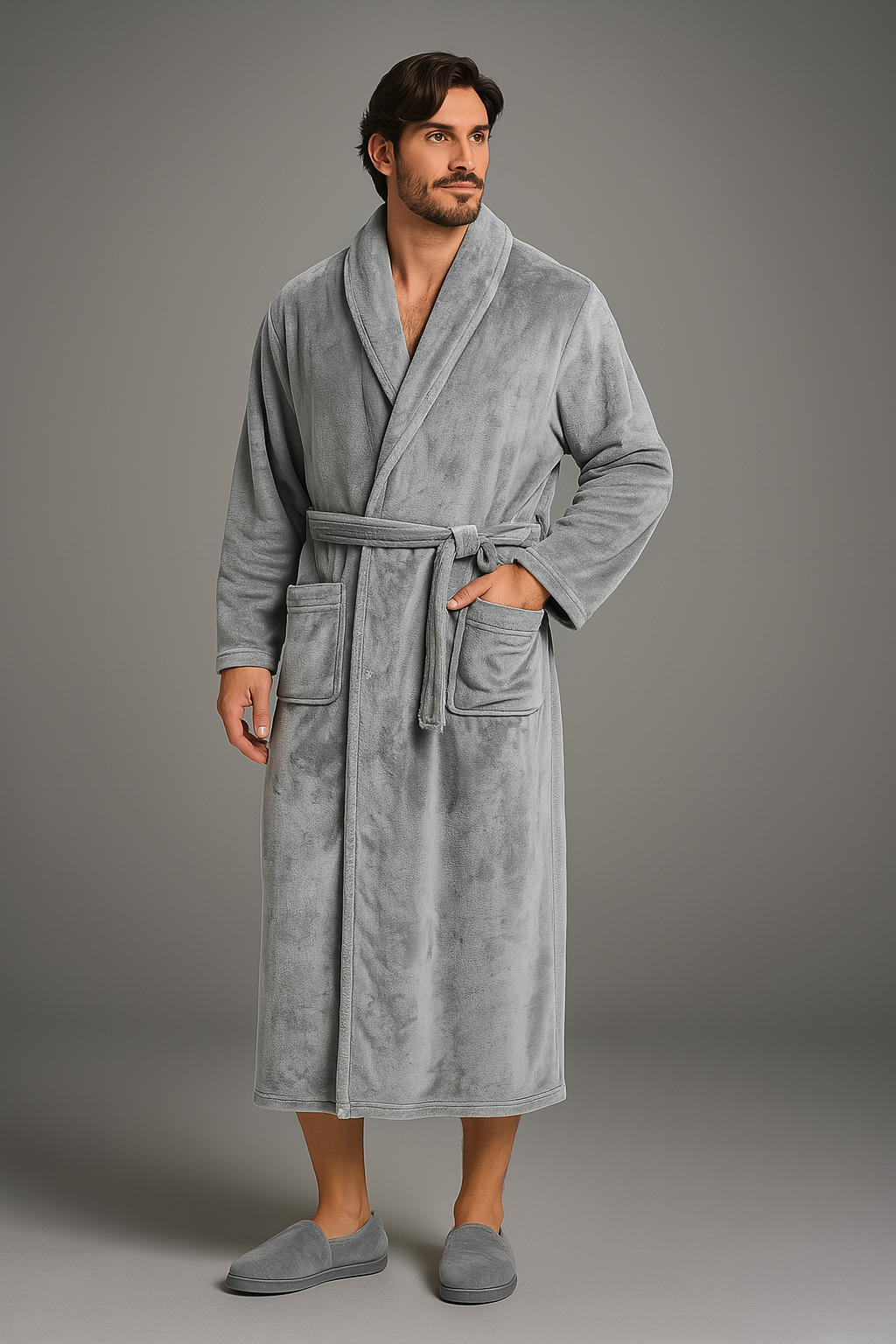 Men's thick fleece bathrobe — Grey