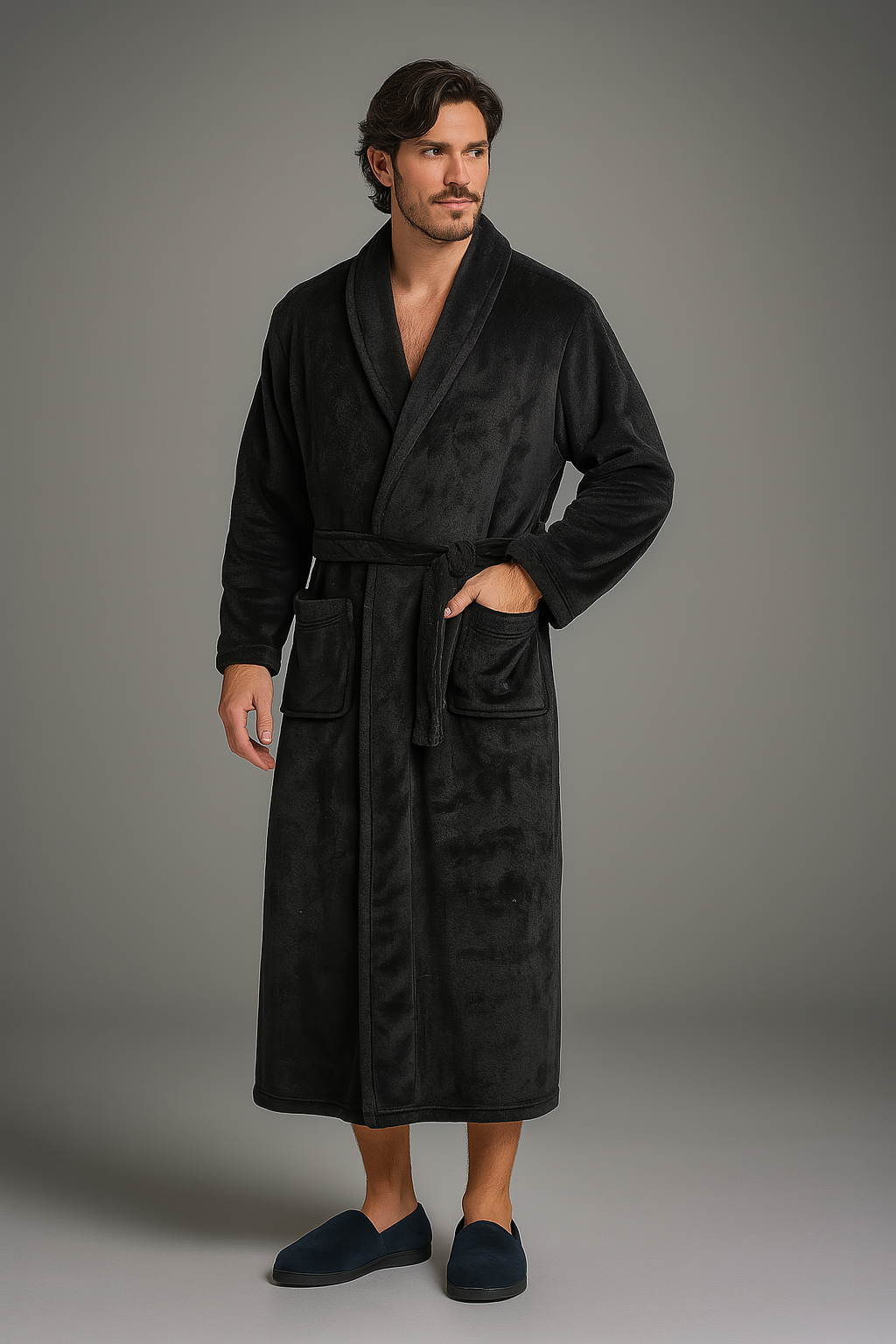 Men's thick fleece bathrobe — Black