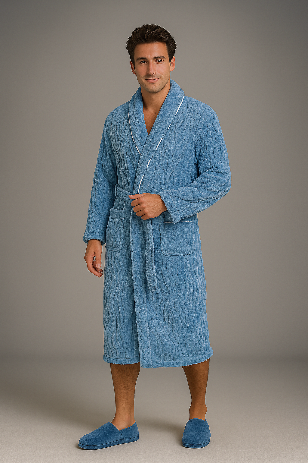 Men's thick soft towelling bathrobe — Blue