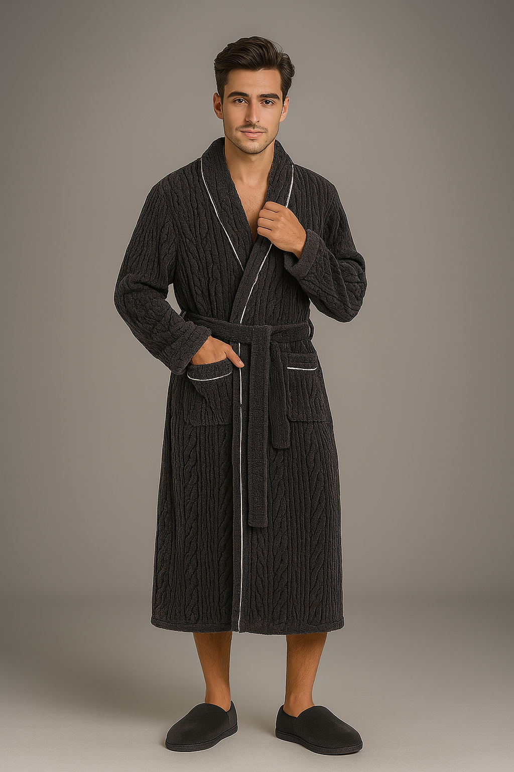 Men's thick soft towelling bathrobe — Black