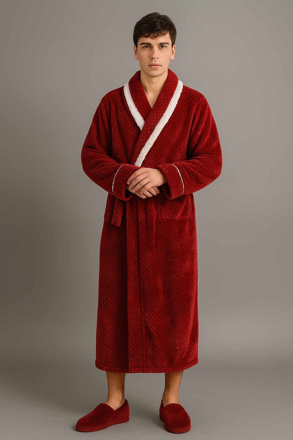 Men's thick winter towelling bathrobe — Red