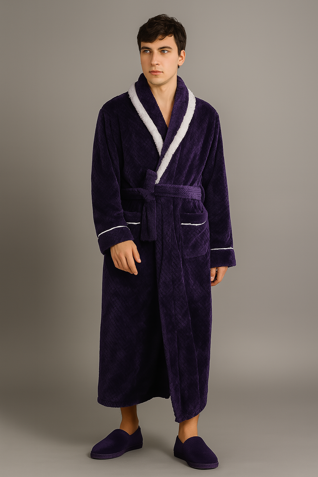 Men's thick winter towelling bathrobe — Purple