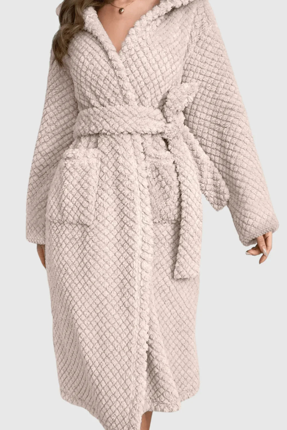 Peignoir éponge femme à capuche ultra doux — coloris beige