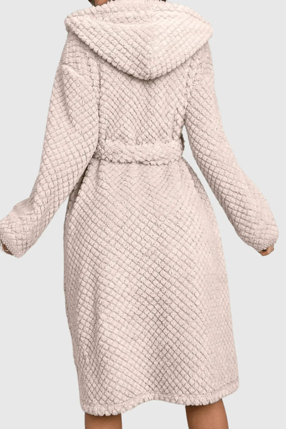 Women's long hooded fluffy towelling bathrobe