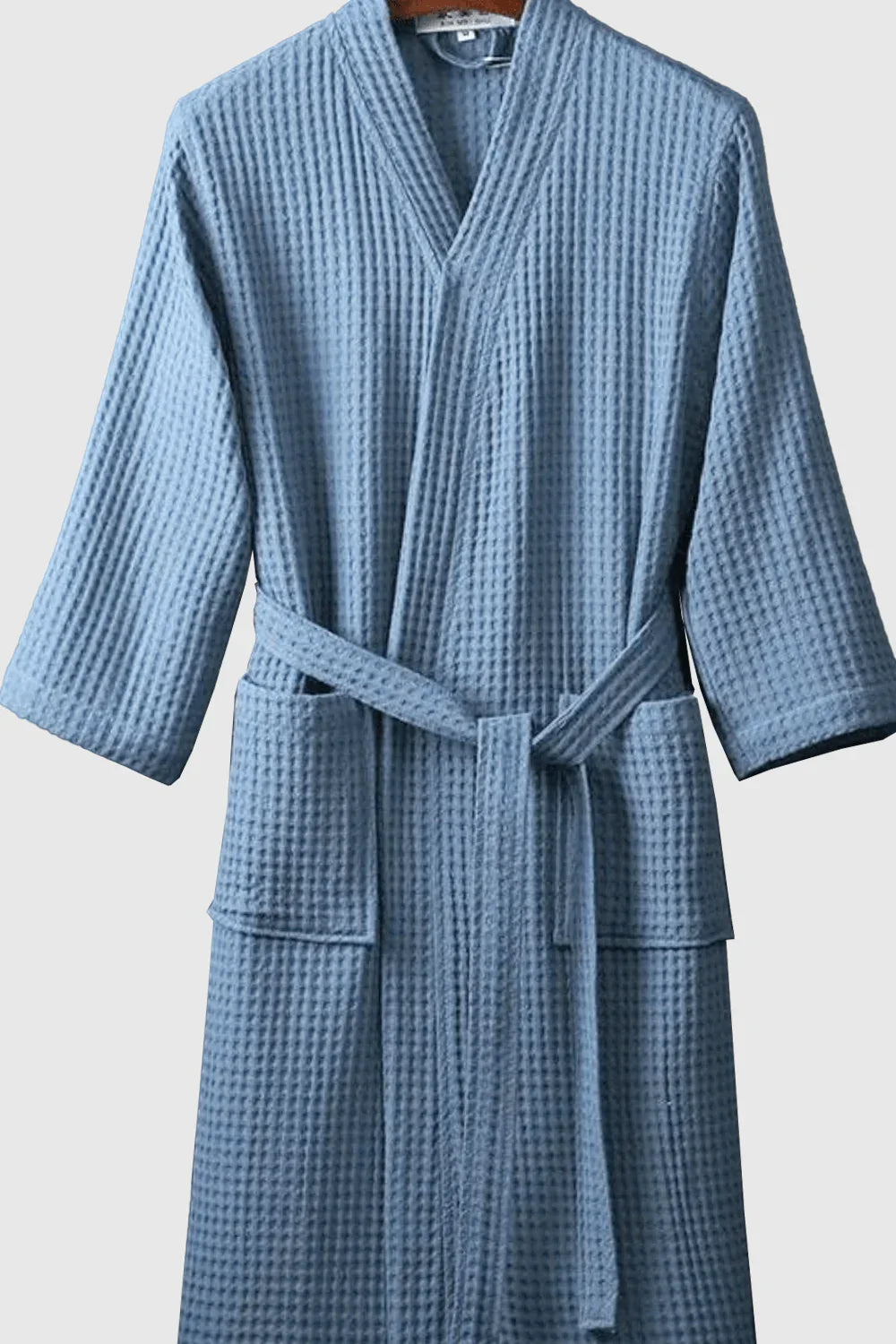 Unisex lightweight waffle cotton bathrobe — Blue