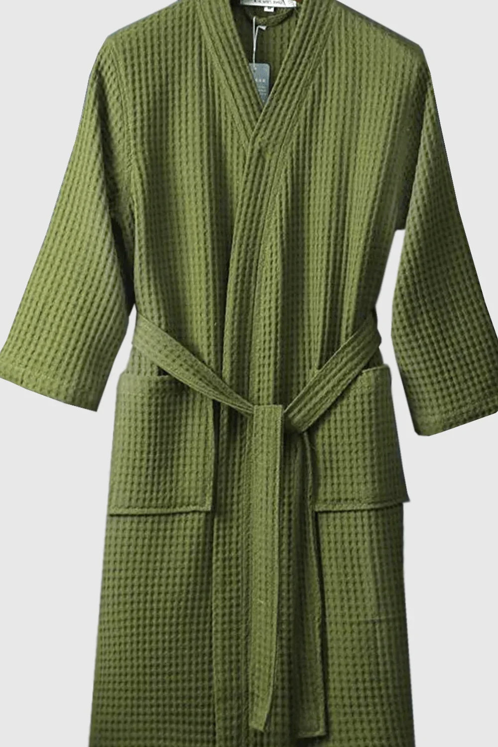 Unisex lightweight waffle cotton bathrobe — Green