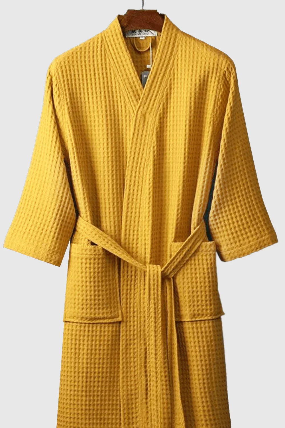 Unisex lightweight waffle cotton bathrobe — Yellow