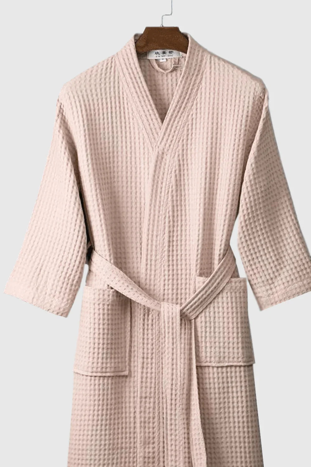Unisex lightweight waffle cotton bathrobe — Pink