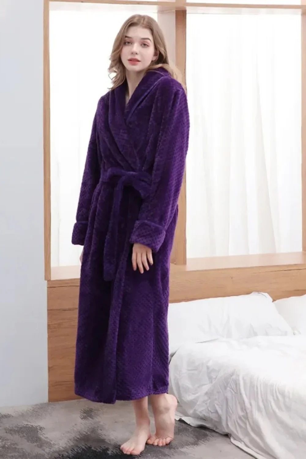 Women's long fluffy fleece dressing gown — Purple