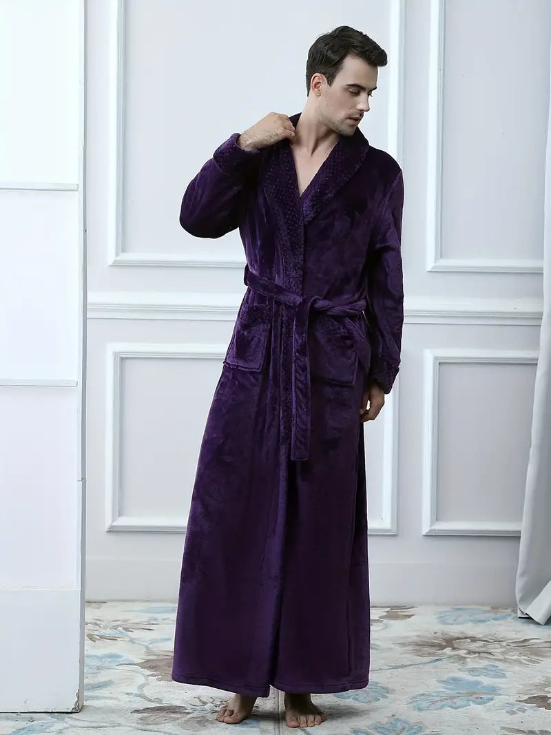 Men's long thick fleece bathrobe, luxury
