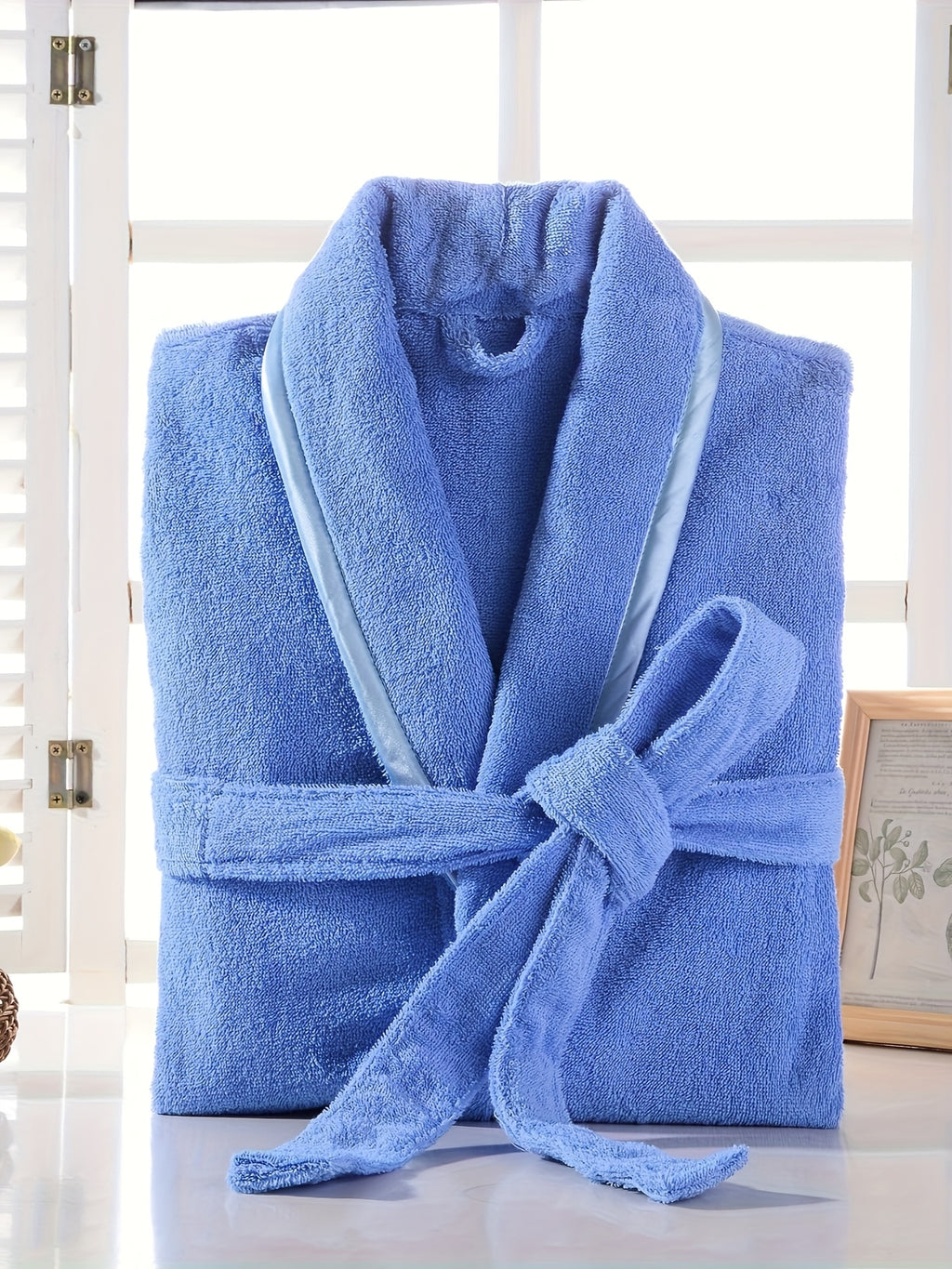 Unisex blue terry towelling bathrobe