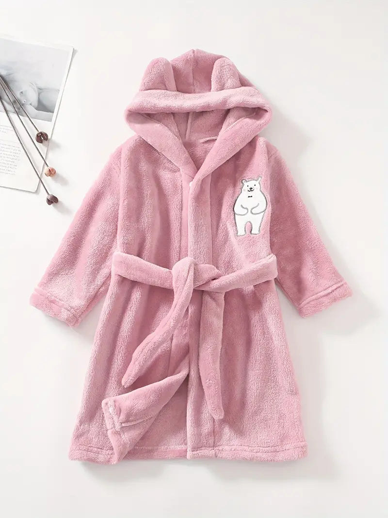 Peignoir de Bain Enfant Fille avec Motif D'ours — coloris rose
