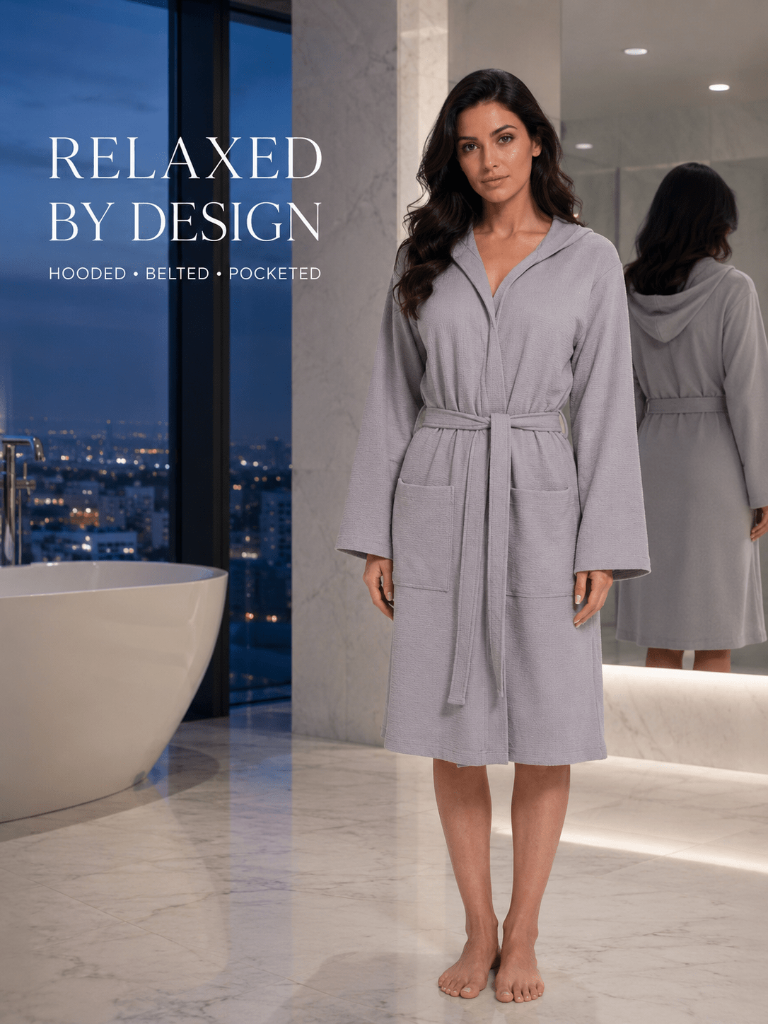 Women's hooded waffle bathrobe