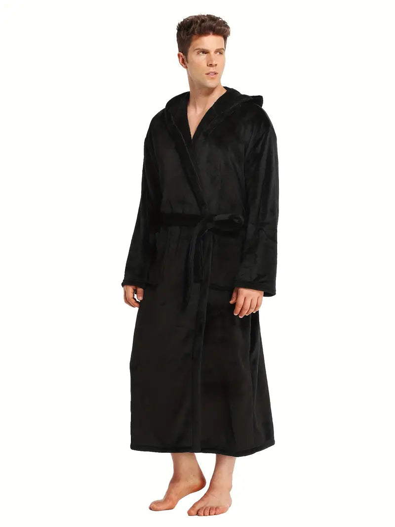 Men's comfortable hooded fleece bathrobe