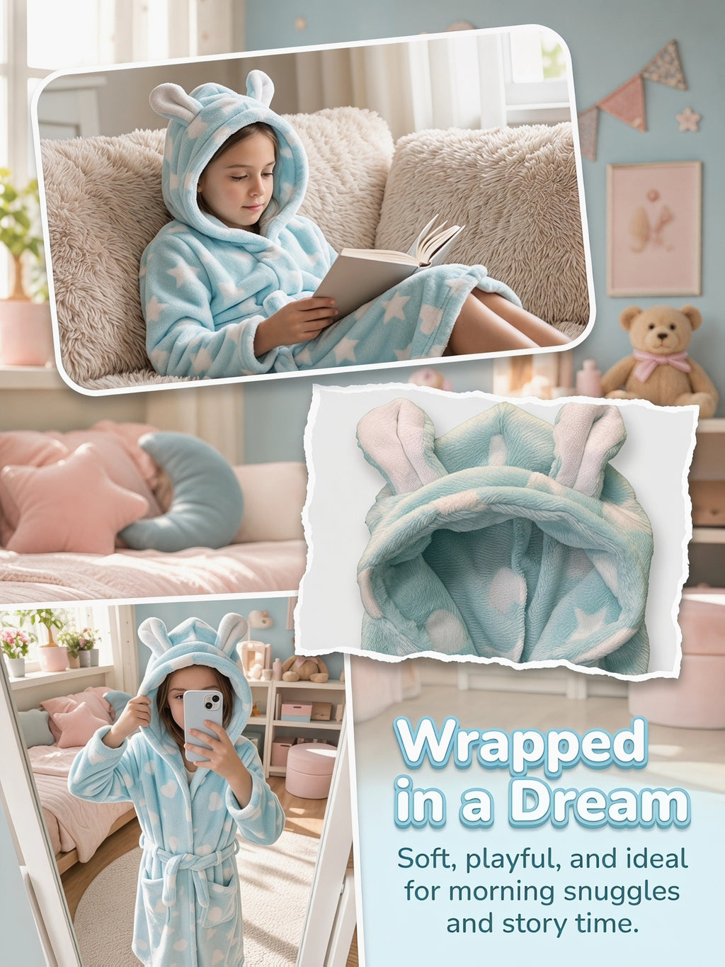 Kids' Fair Isle Christmas hooded fleece dressing gown