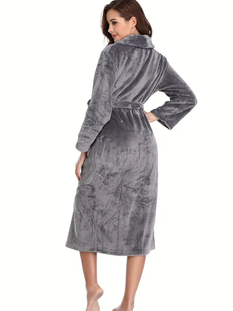 Women's long plain towelling bathrobe