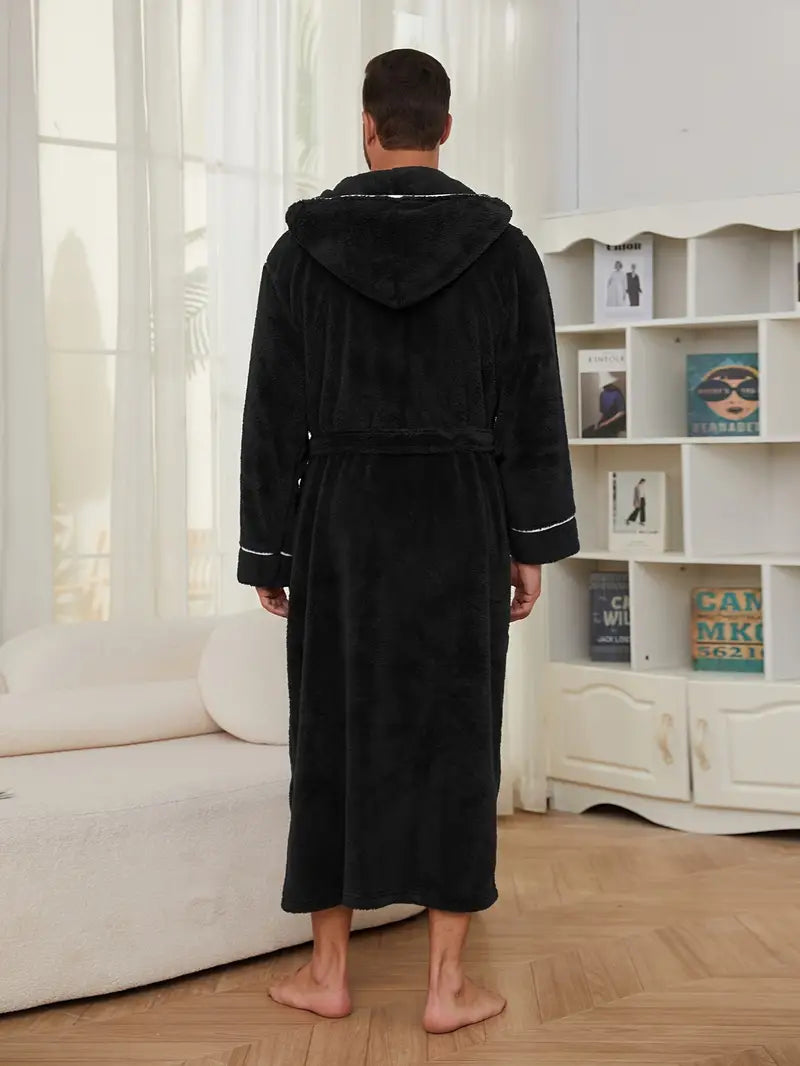 Men's thick hooded fleece bathrobe Image