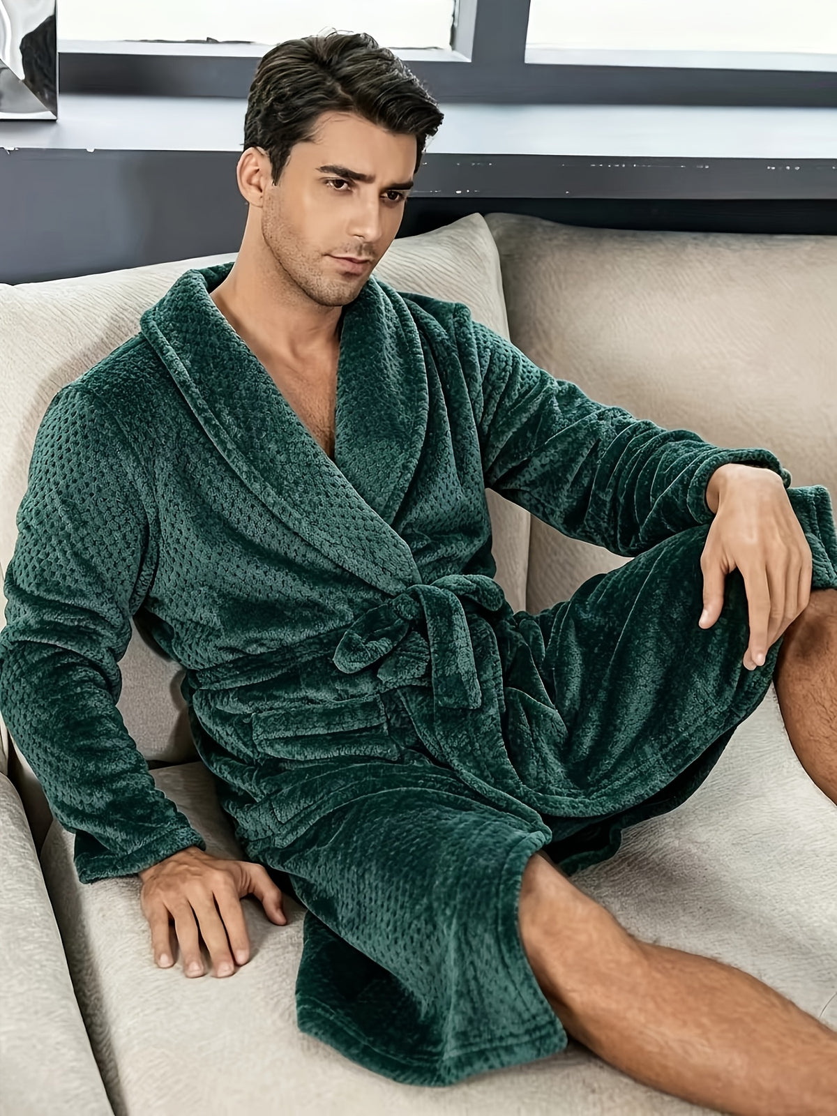Men's textured fleece bathrobe Image