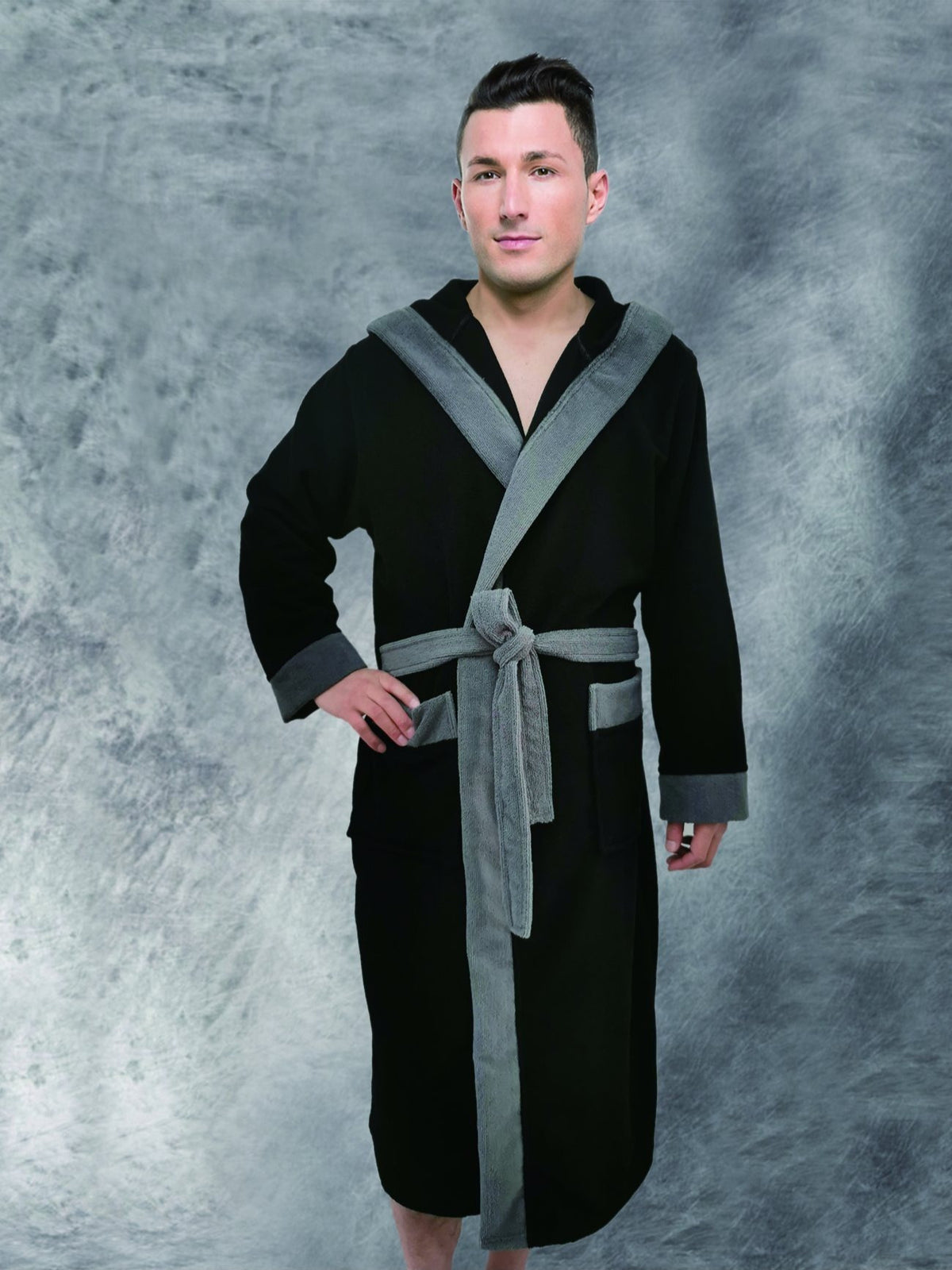Men's hooded terry towelling bathrobe