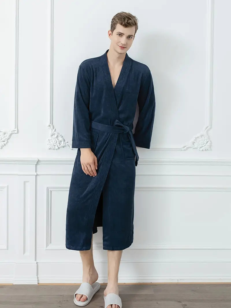 Men's long cotton towel robe