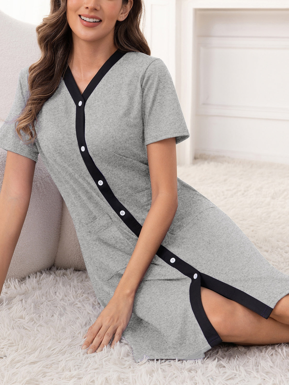 Women's purple button-up dressing gown