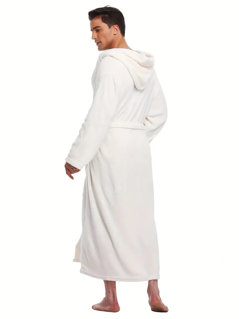 Men's comfortable hooded fleece bathrobe