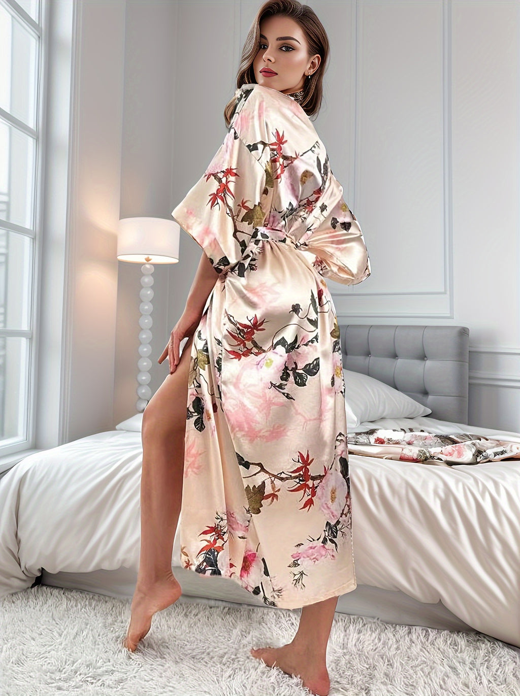 Women's floral satin maternity dressing gown