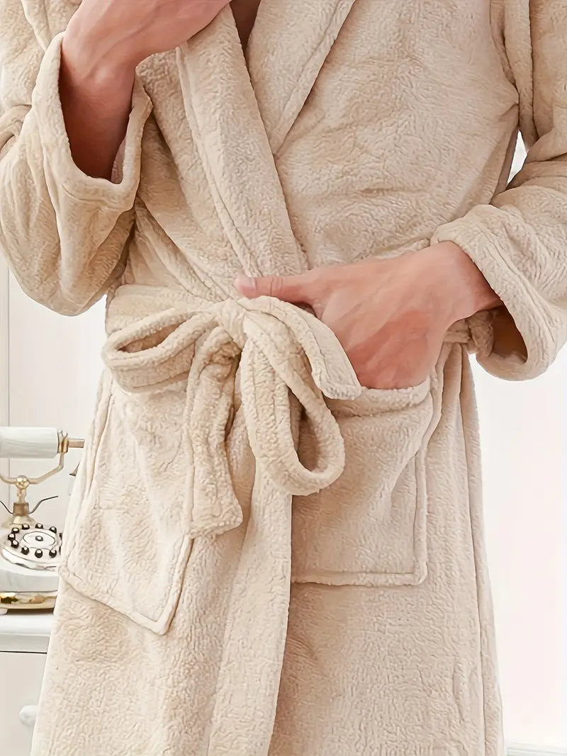 Men's warm towelling bathrobe