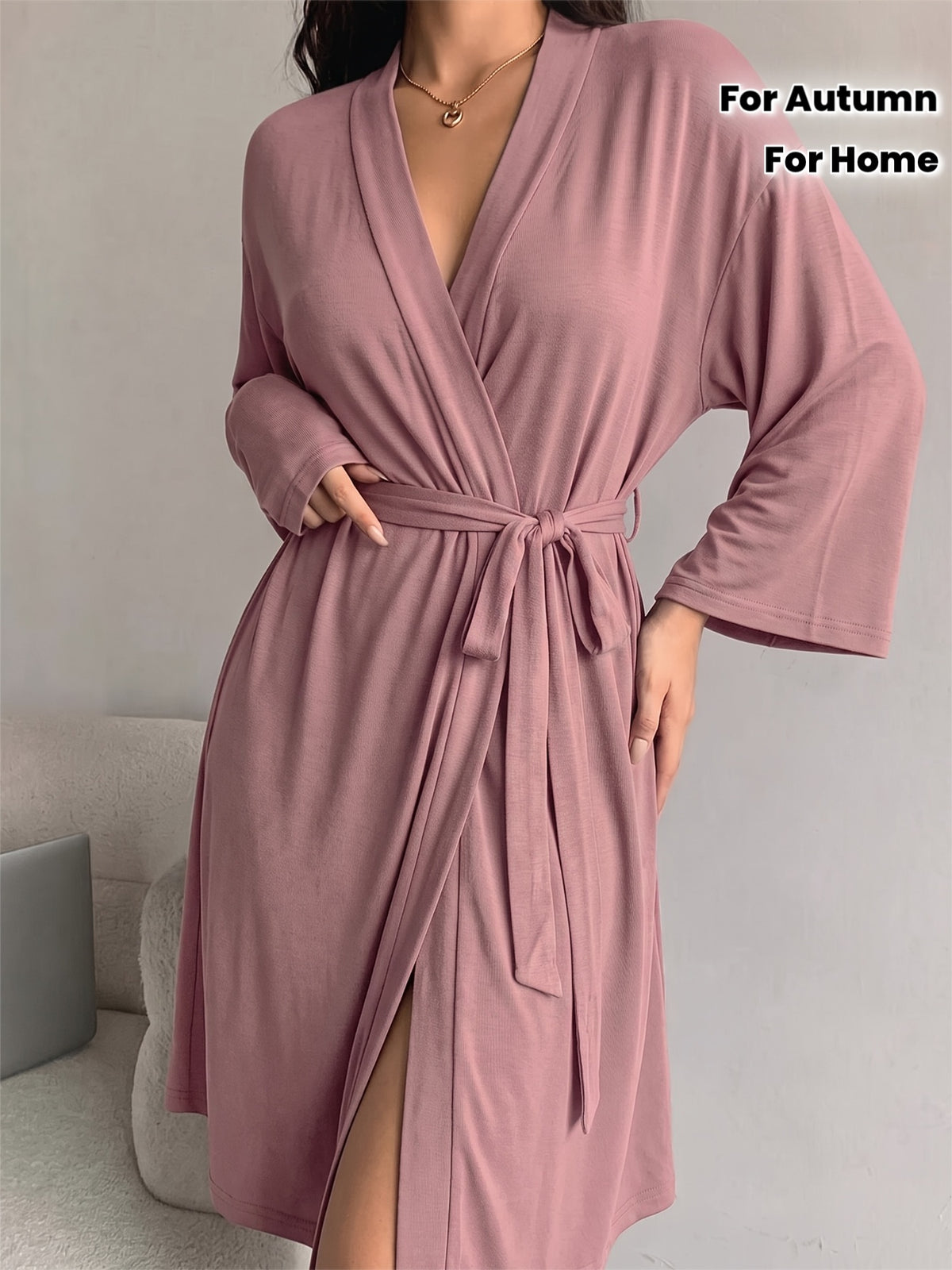 Women's dusty pink modal dressing gown Image