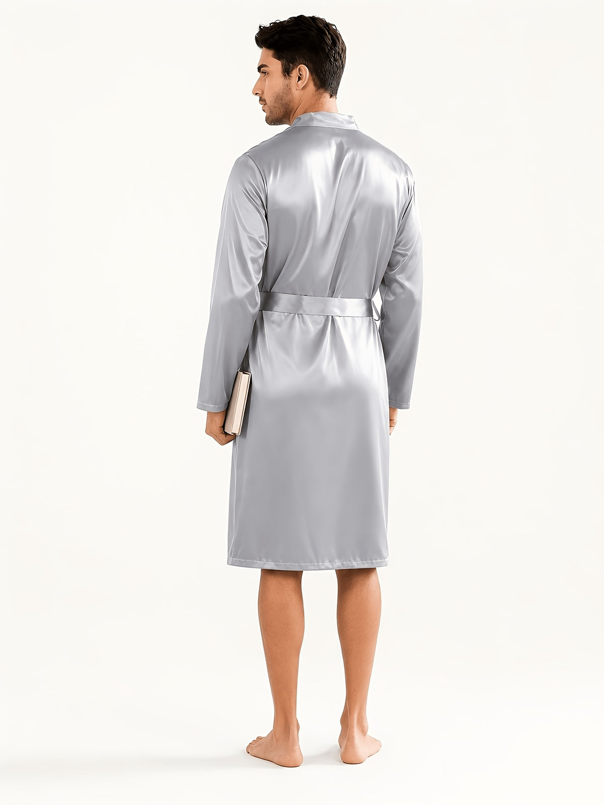 Men's grey satin summer dressing gown Image