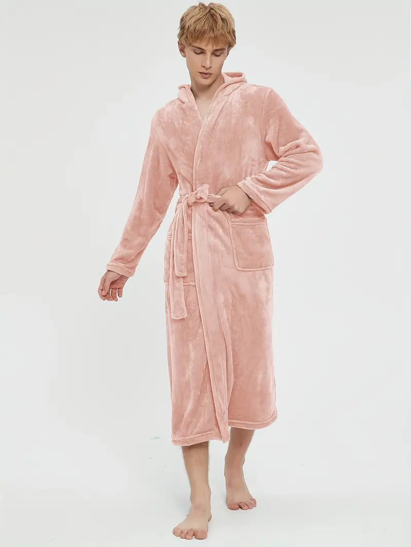 Men's hooded fleece bathrobe, charcoal