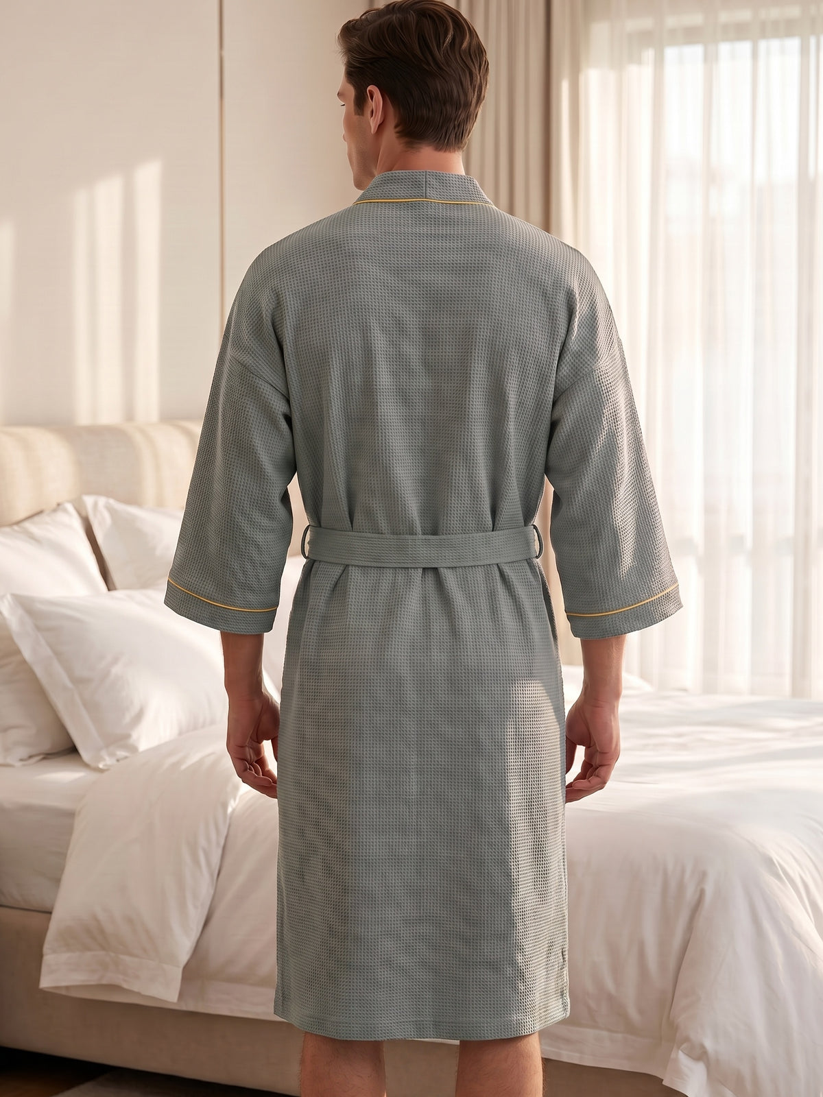 Men's black waffle bathrobe