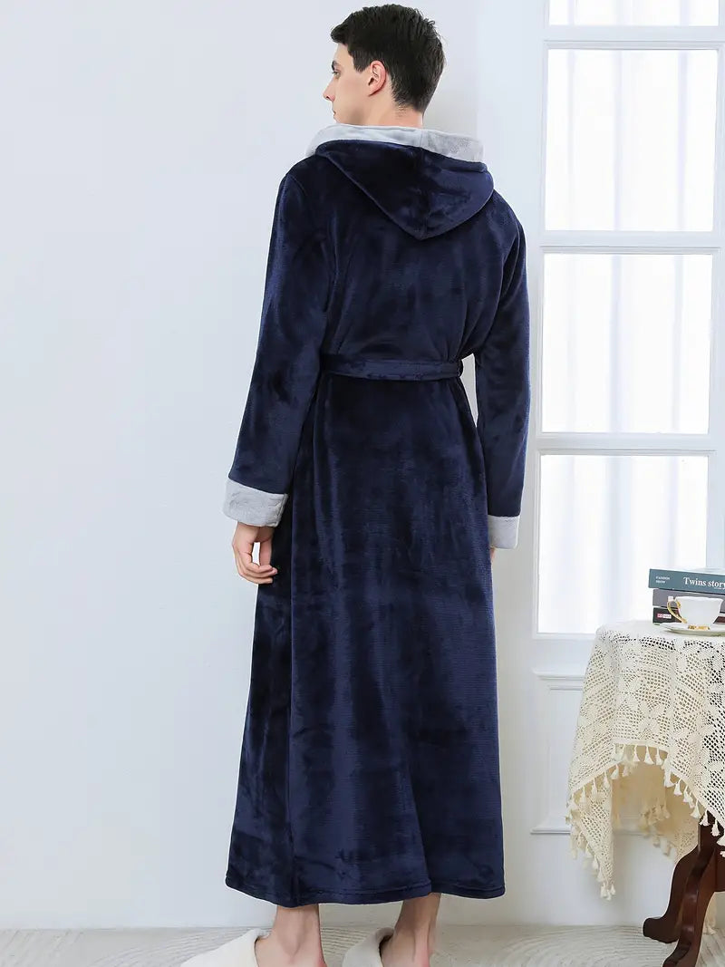 Men's long hooded towelling bathrobe, petite
