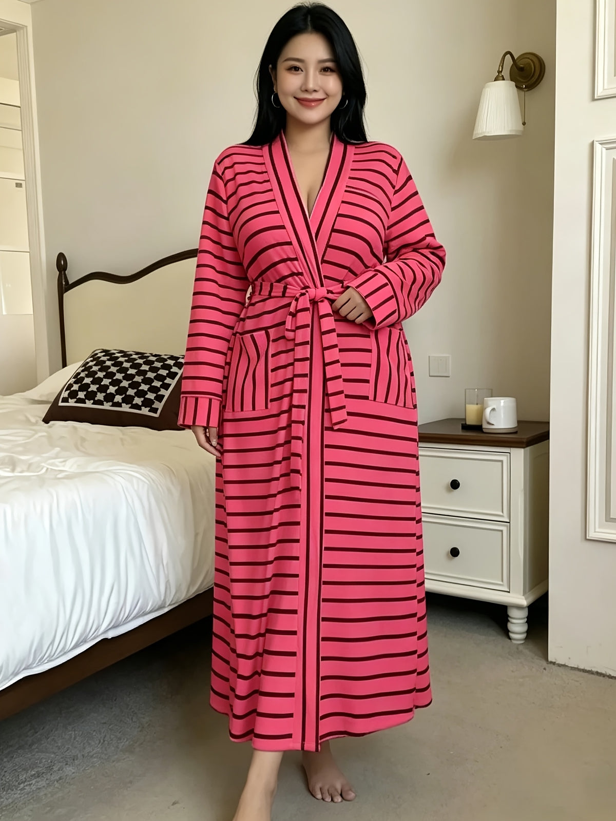 Women's plus size striped dressing gown