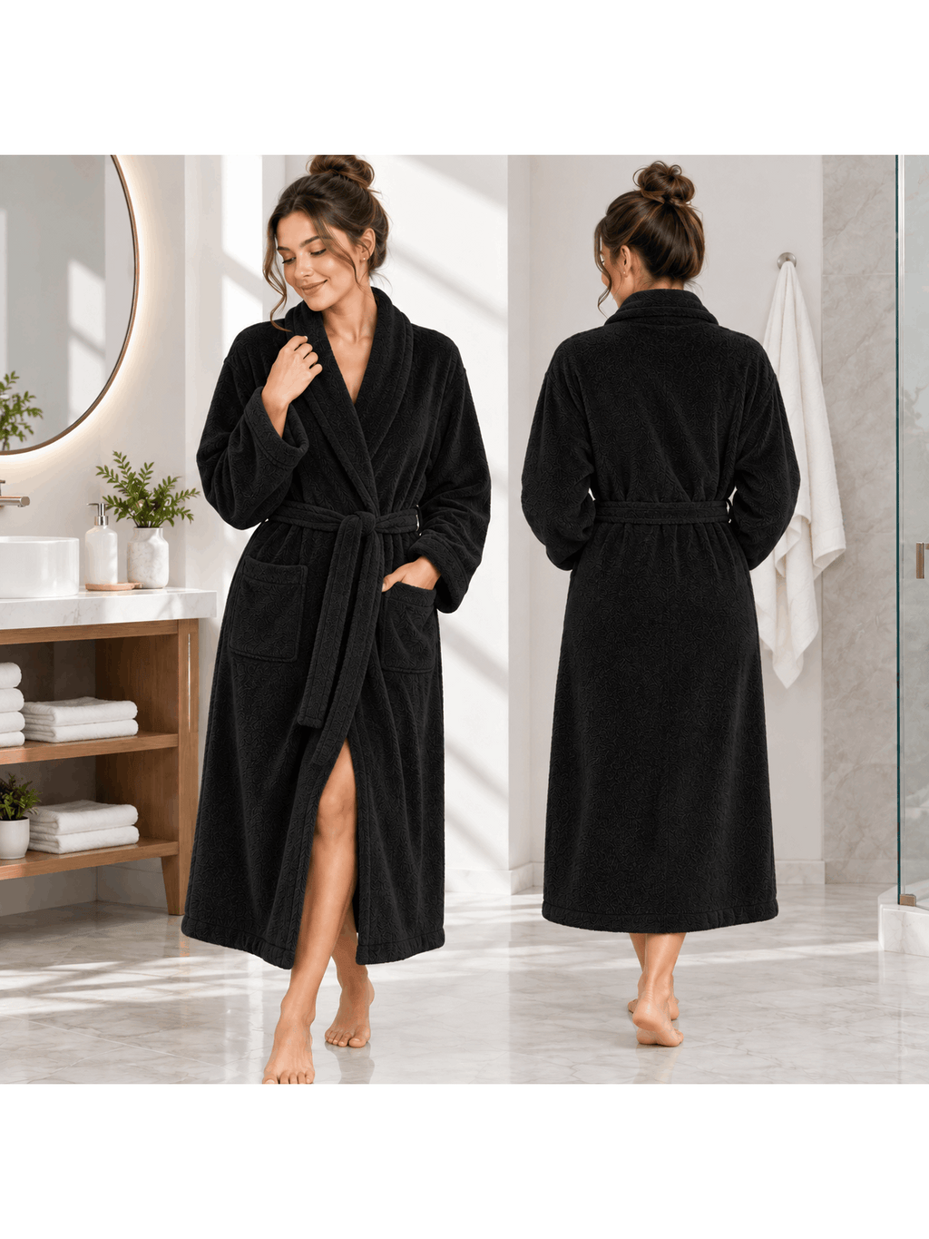 Unisex terry towelling bathrobe with a shawl collar