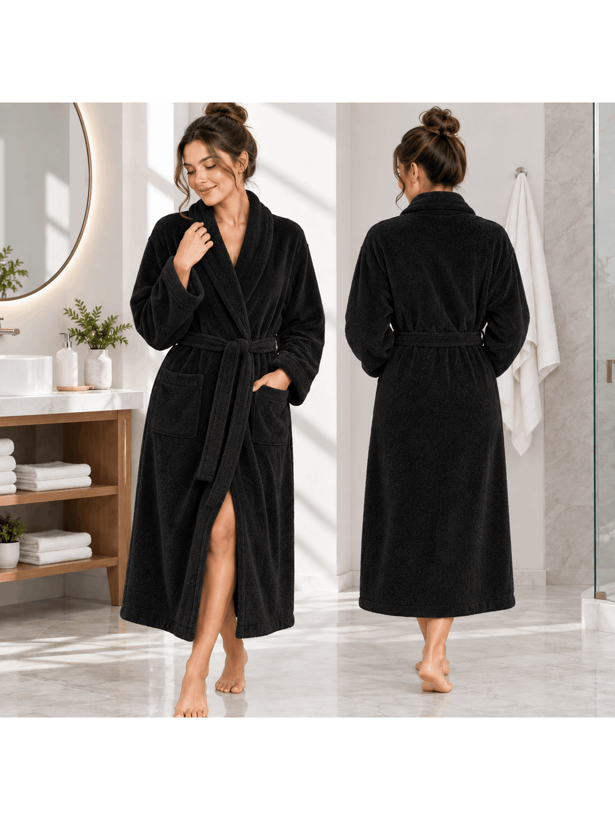 Unisex terry towelling bathrobe with a shawl collar