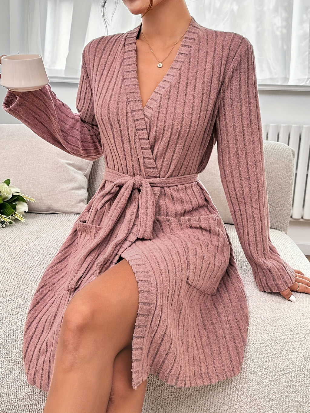 Women's bathrobe with a V neck
