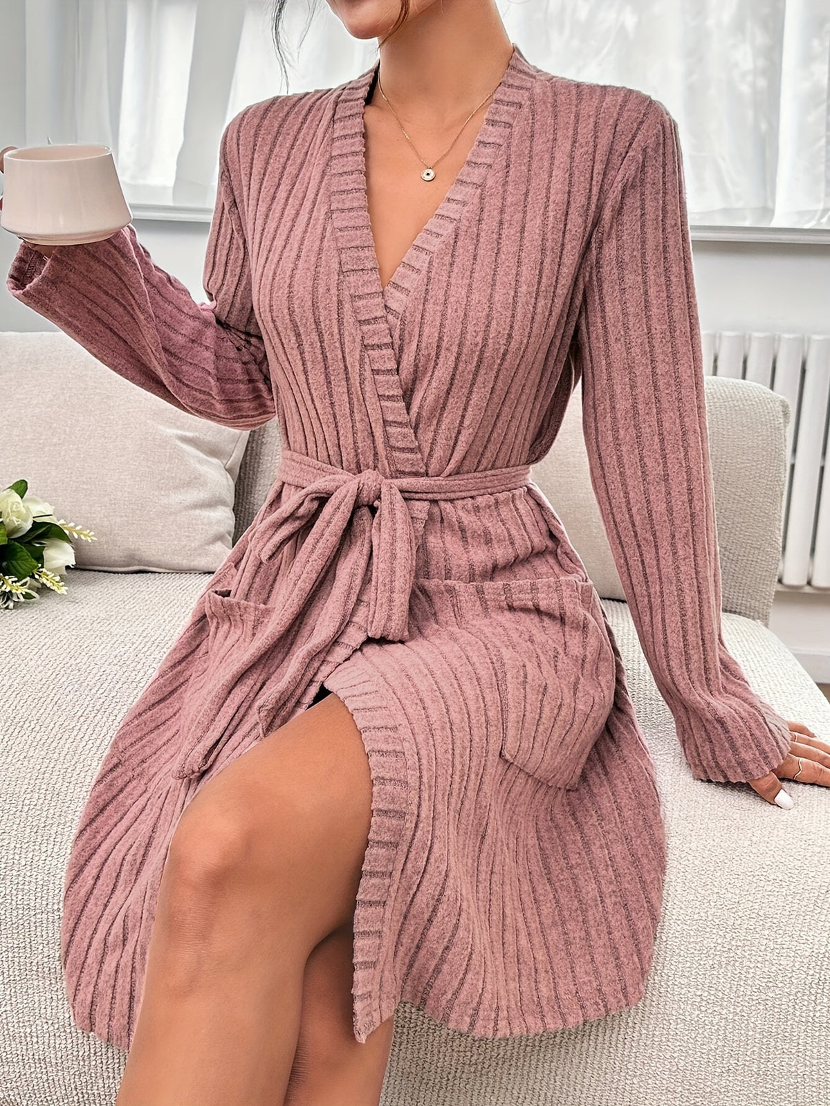 Women's bathrobe with a V neck