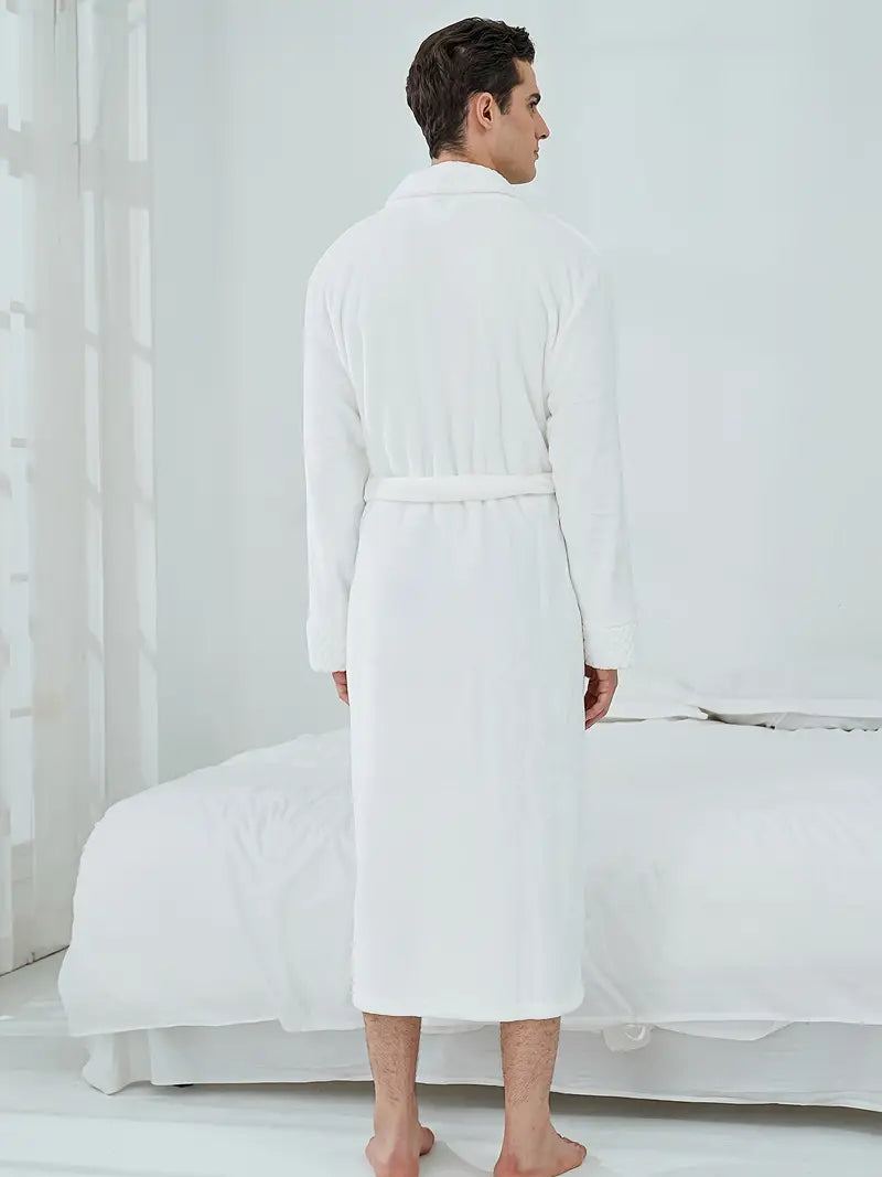 Men's long thick fleece bathrobe, luxury