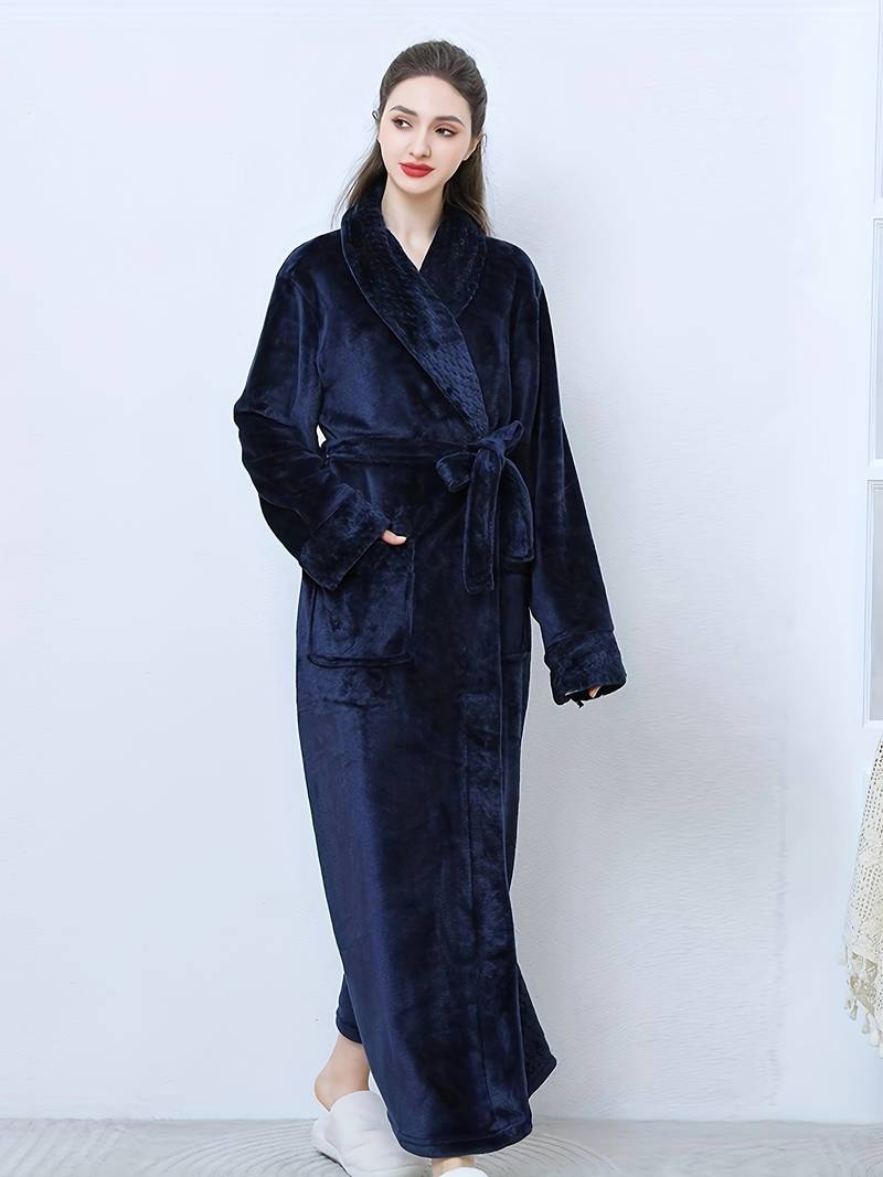 Women's long fleece dressing gown, plain