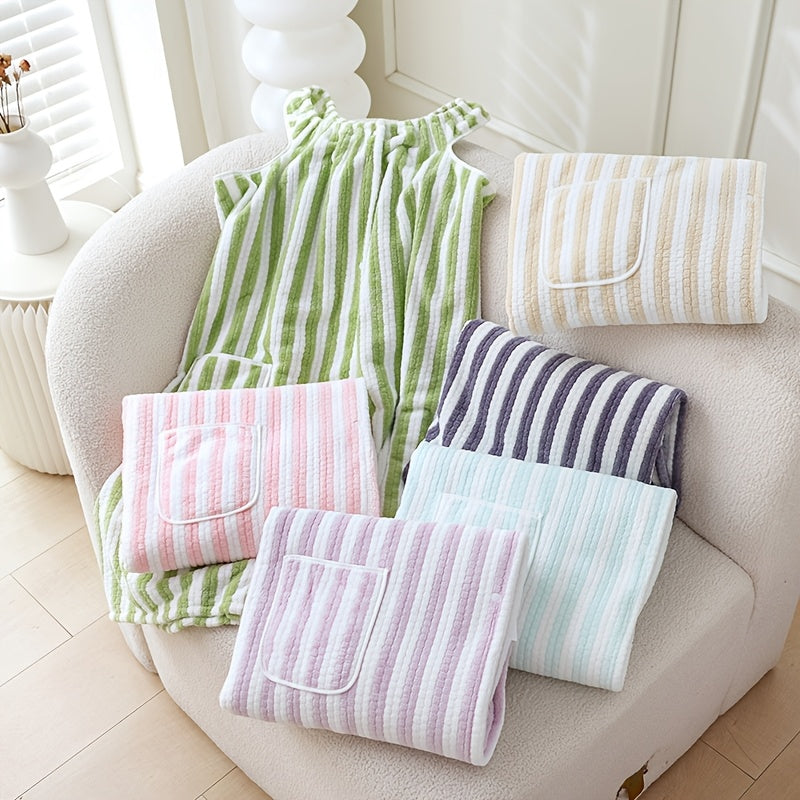 Unisex striped towelling bath wrap