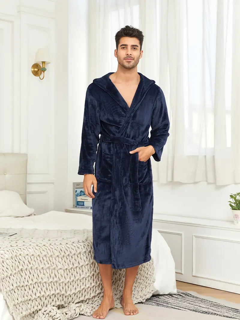 Men's hooded cotton bathrobe
