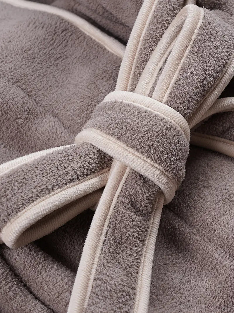Men's long brown fleece bathrobe, premium