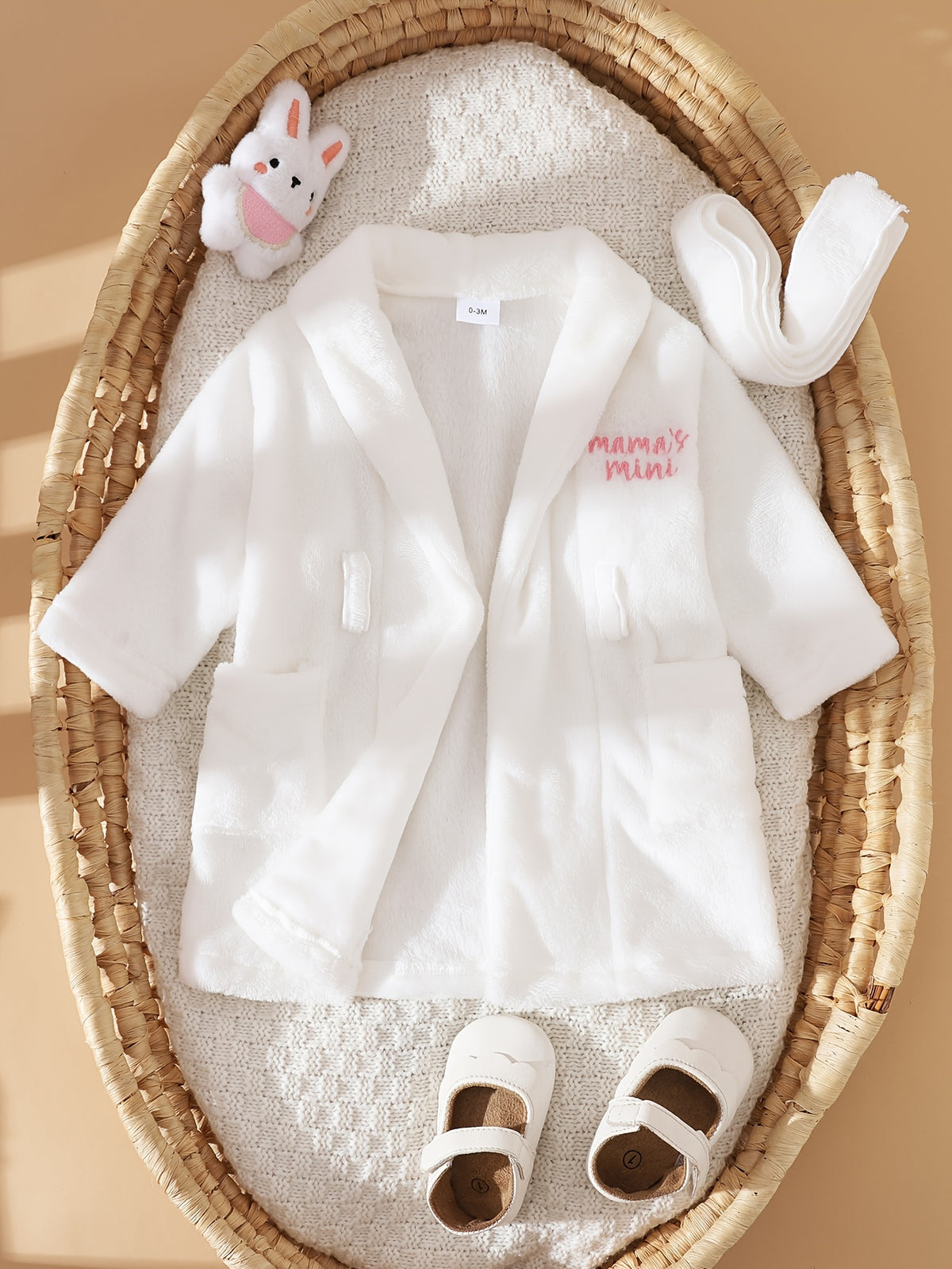 Baby white fluffy fleece bathrobe