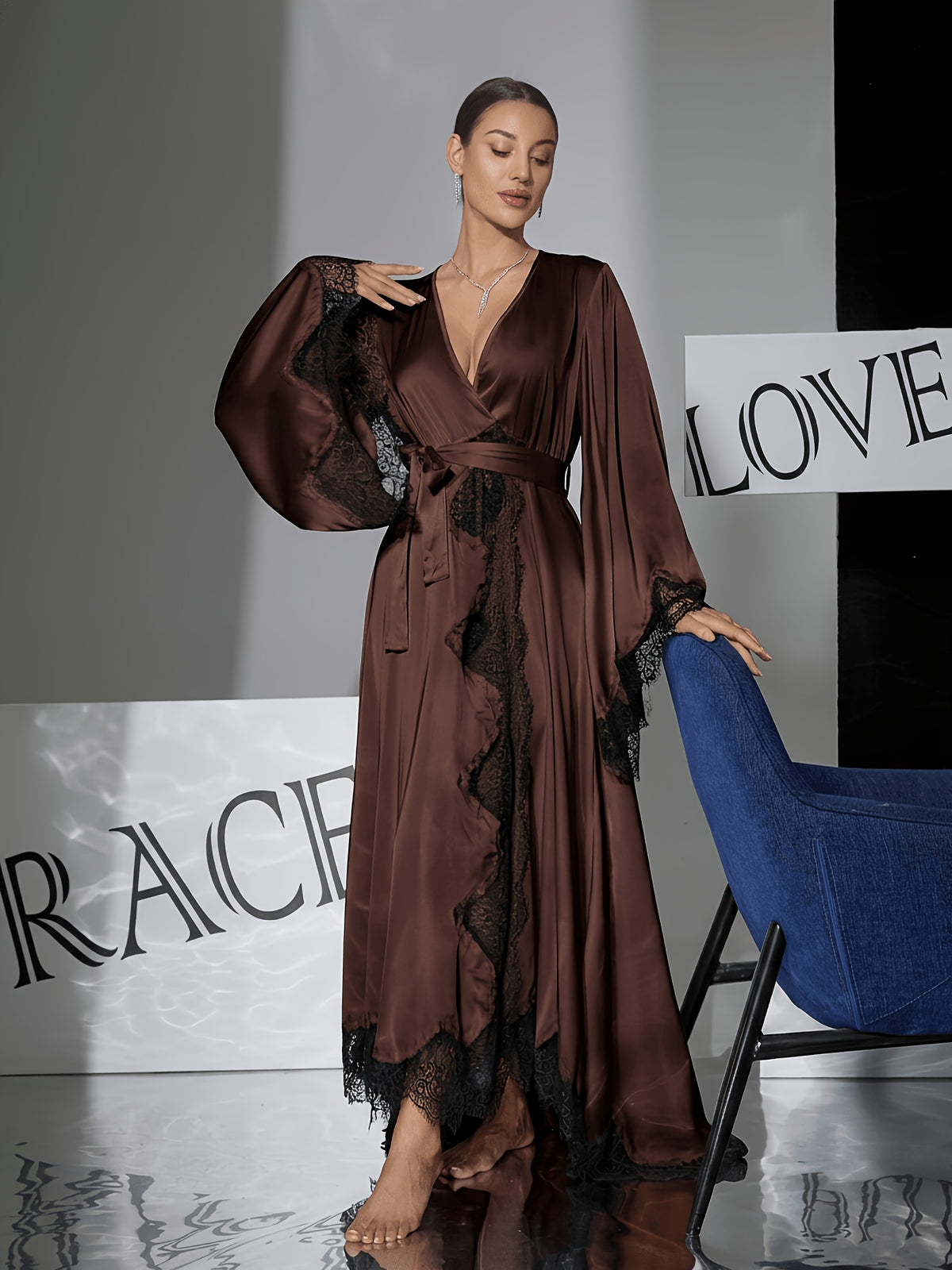Long satin bathrobe