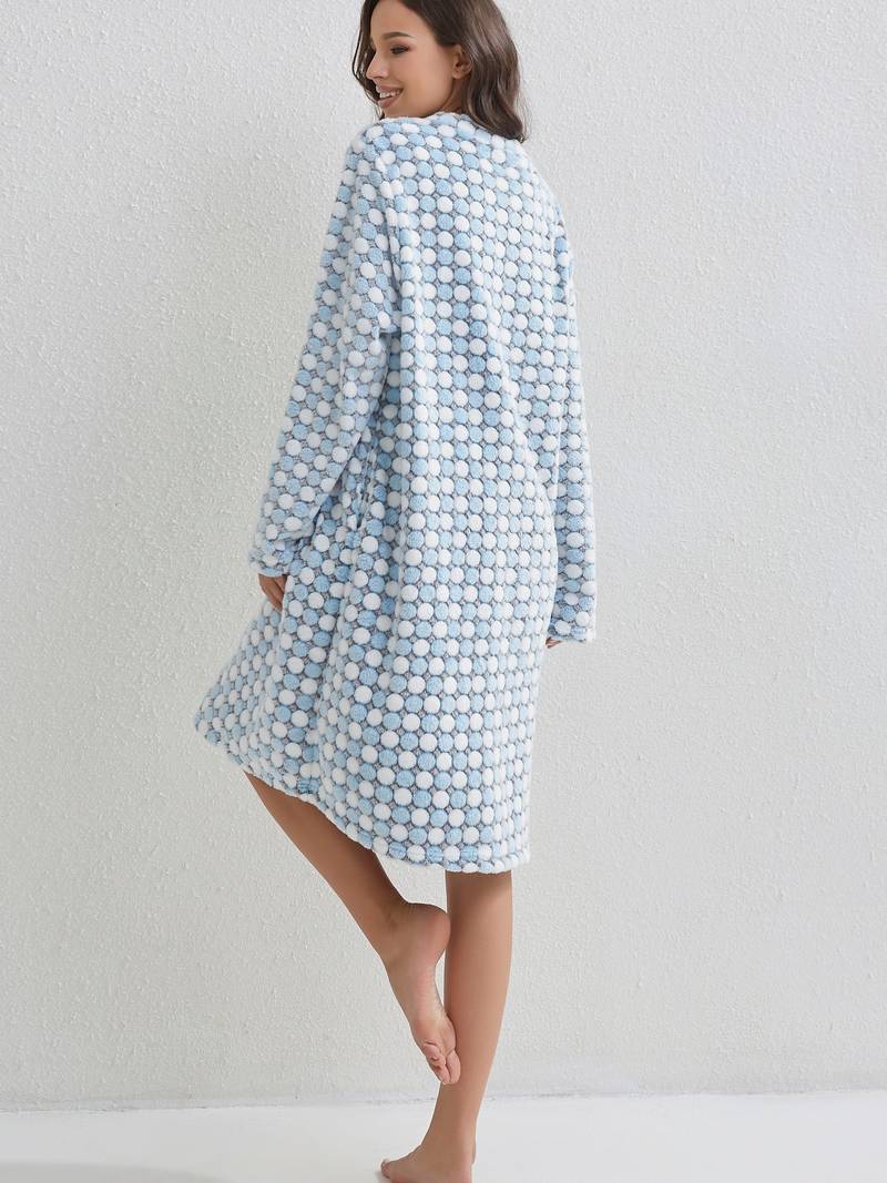 Women's short blue towelling bathrobe