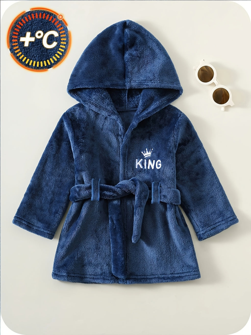 Baby blue hooded flannel bathrobe