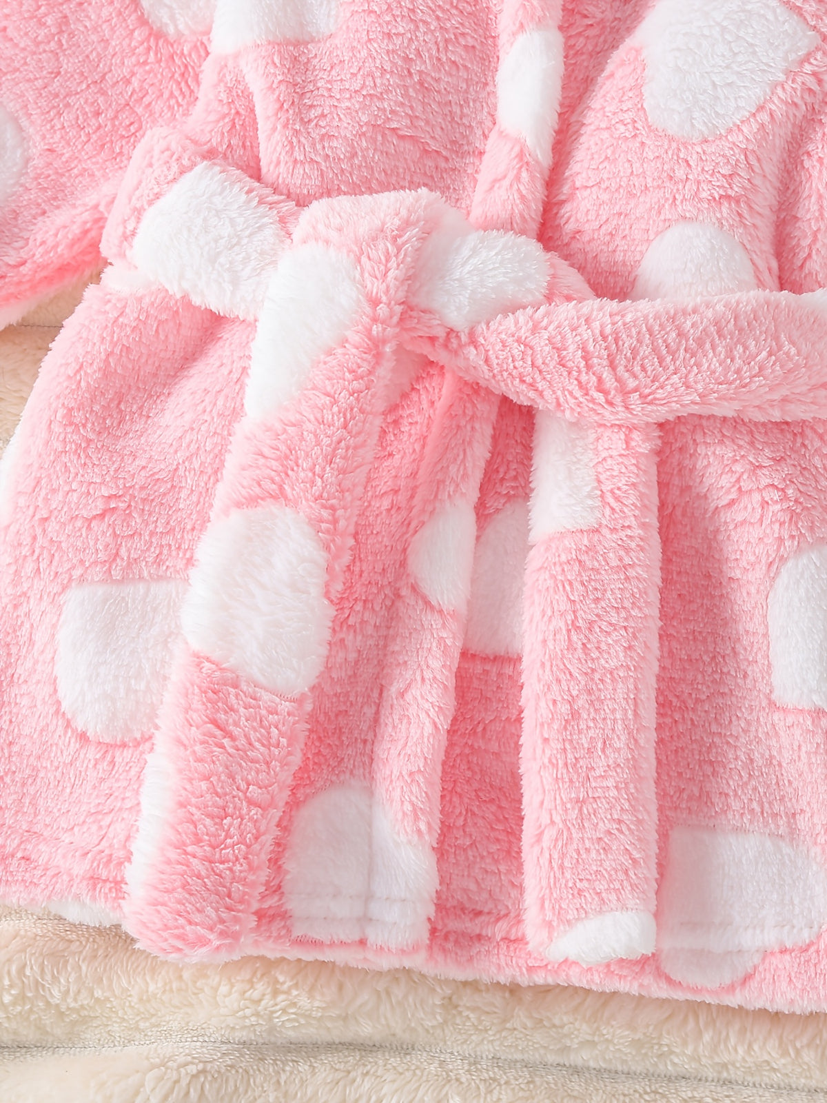 Newborn pink long hooded fluffy fleece dressing gown