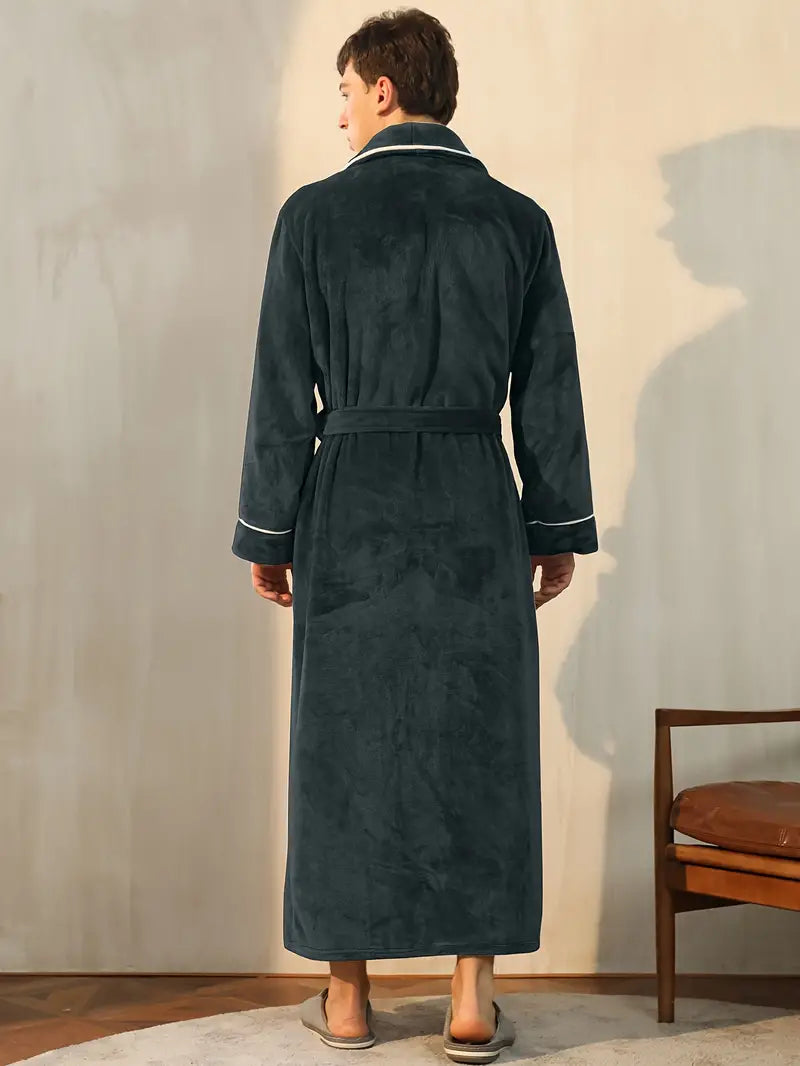 Men's long thick towelling bathrobe