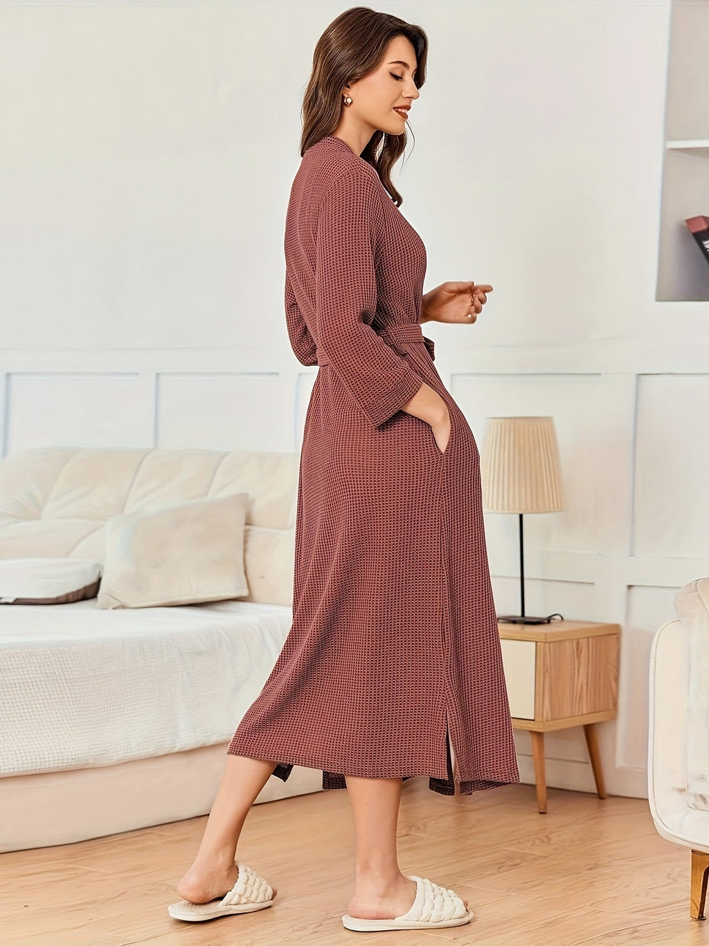Women's long towelling kimono bathrobe